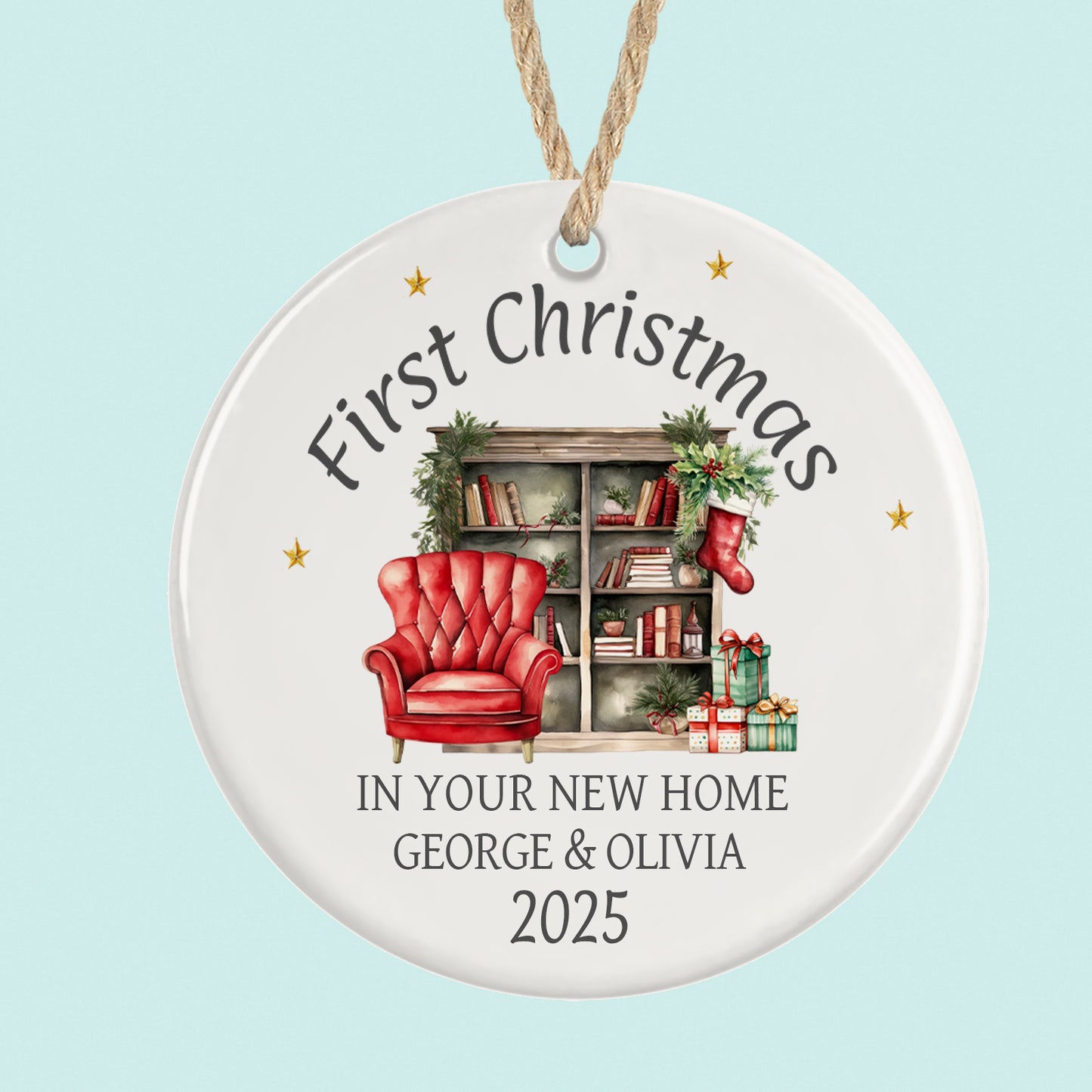 Personalised 1st Christmas in New Home Ornament 2025  Red Armchair