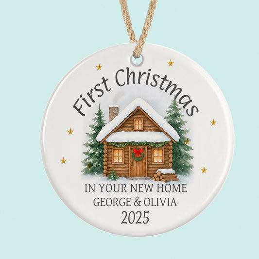 Personalised 1st Christmas in New Home Ornament 2025 Snowy Cabin