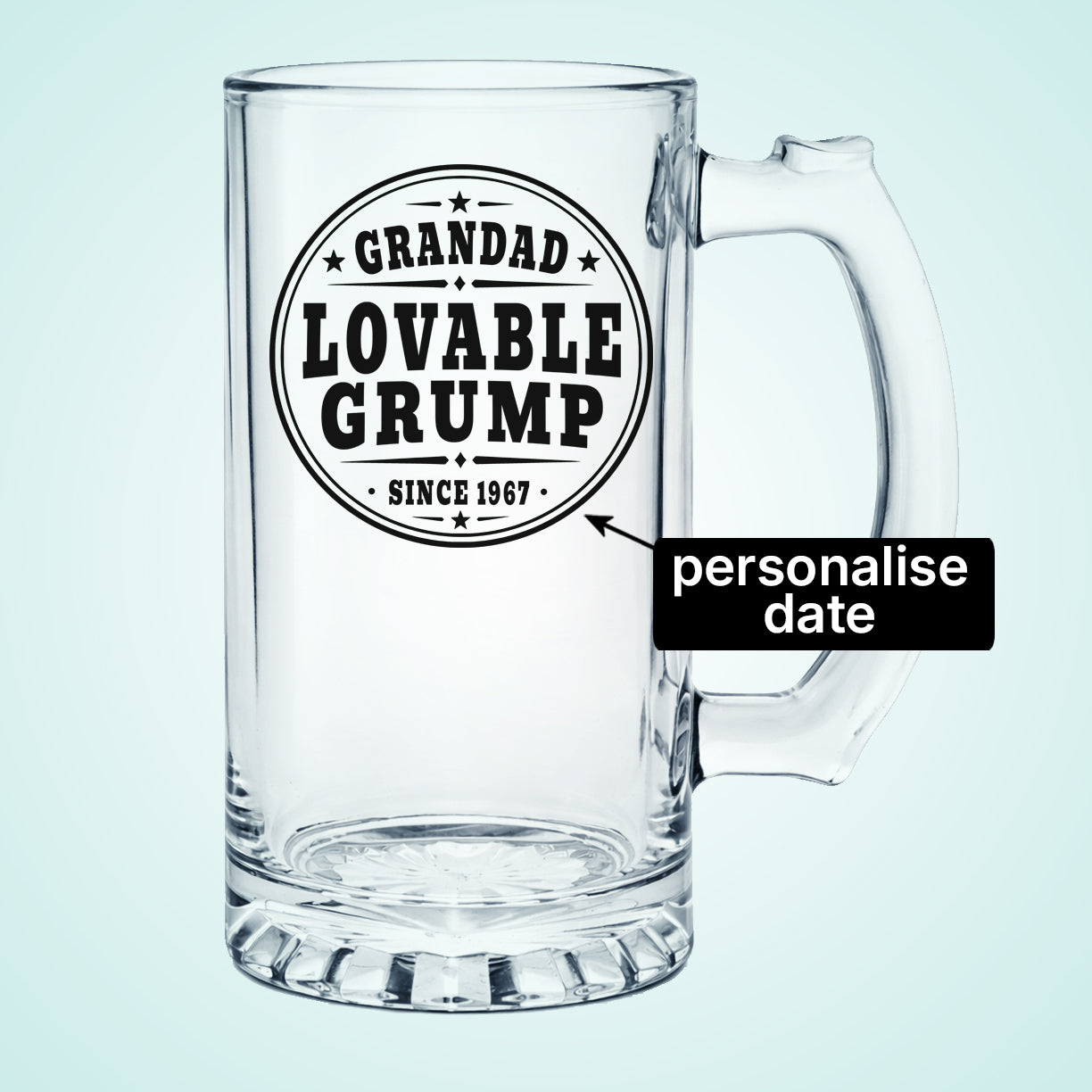Personalised Grandad Beer Glass Lovable Grump