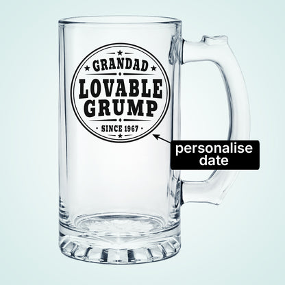 Personalised Grandad Beer Glass Lovable Grump