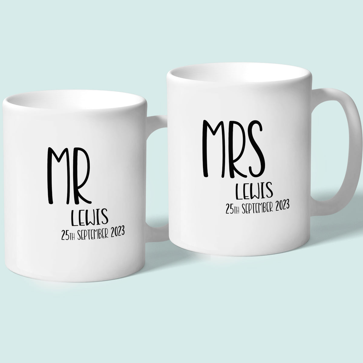 Personalised Mr and Mrs Mugs with Name and Date for Wedding