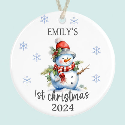 personalised babys first christmas ornament ceramic snowman
