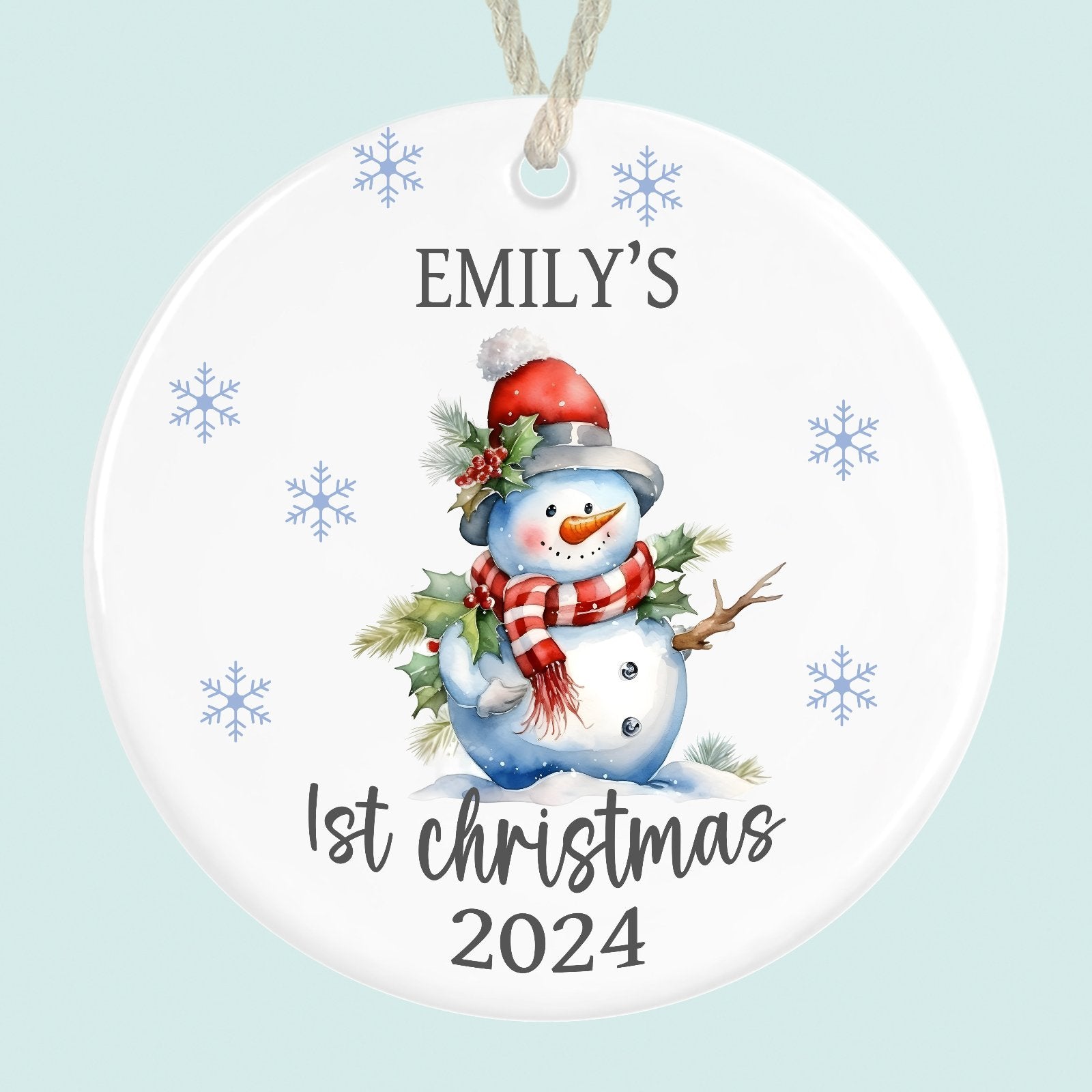 personalised babys first christmas ornament ceramic snowman
