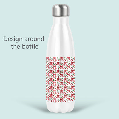 pink bows cherries personalised water bottle insulated