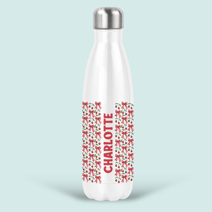 pink bows cherries personalised water bottle insulated