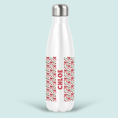 pink bows cherries personalised water bottle insulated
