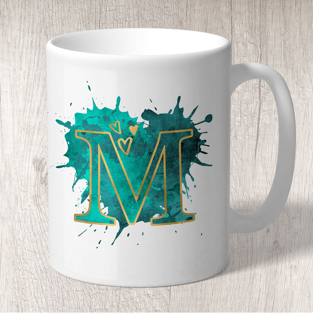 A to Z Alphabet Mug Gold Initial on Green