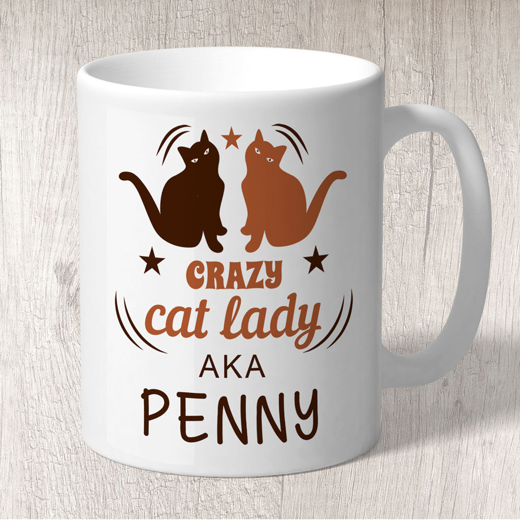 Crazy Cat Lady AKA (name) Mug Choc &amp; Rust Colour