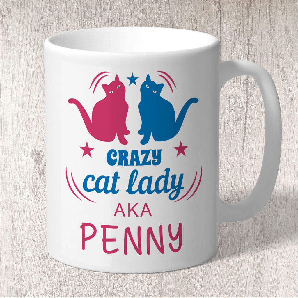 Crazy Cat Lady AKA (name) Mug Pink & Blue Colour