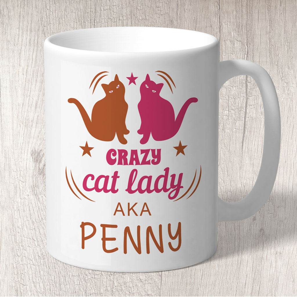 Crazy Cat Lady AKA (name) Mug Pink &amp; Rust Colour