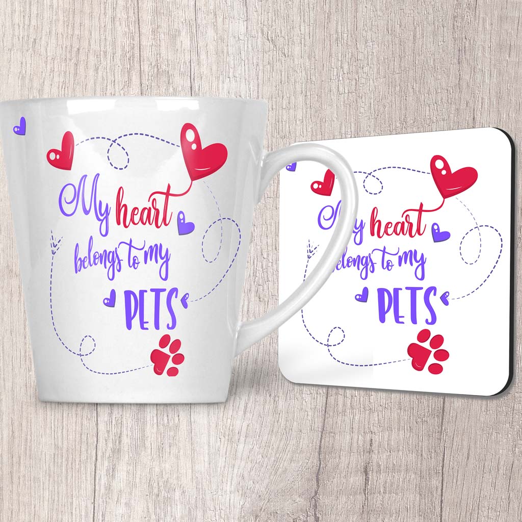 My Heart Belongs To My Pets Latte Mug (Indigo)