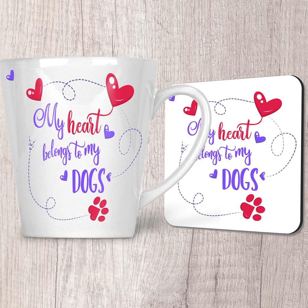 My Heart Belongs To My Dogs Latte Mug (Indigo)