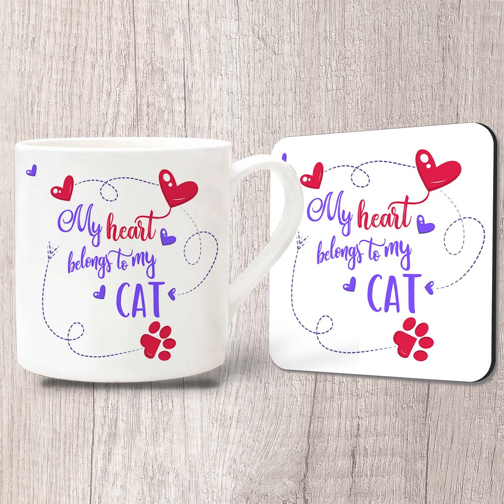 My Heart Belongs To My Cat Fine China Mug 13oz (Indigo)