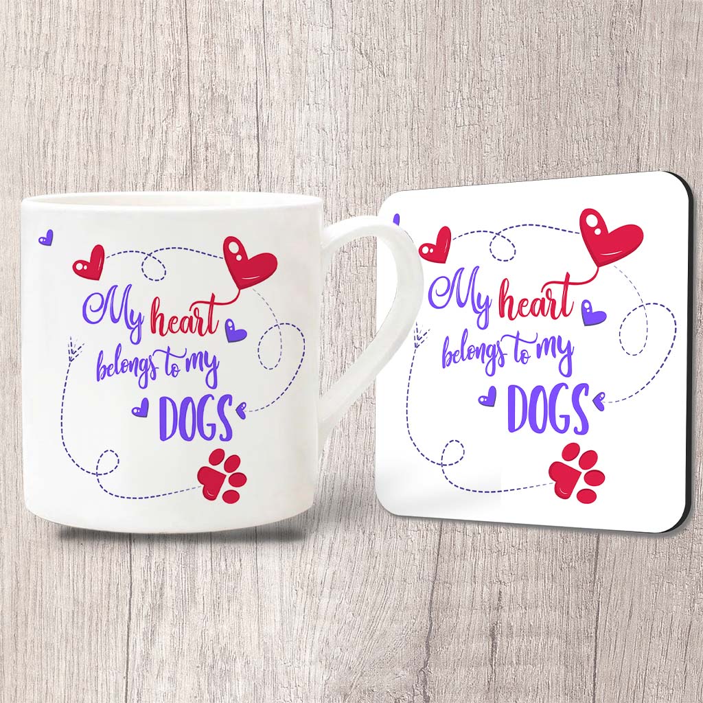My Heart Belongs To My Dogs Fine China Mug 13oz (Indigo)