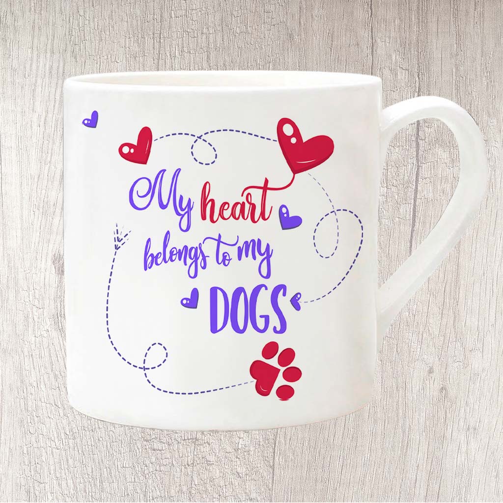 My Heart Belongs To My Dogs Fine China Mug 13oz (Indigo)