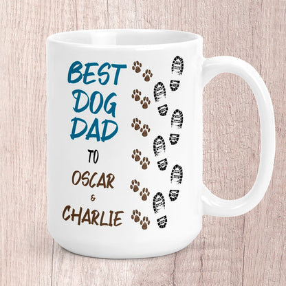Large Best Dog Dad Footprints & Paw Prints to (dog/s names) Mug