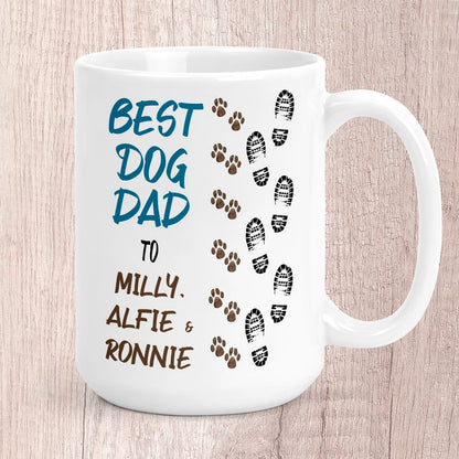 Large Best Dog Dad Footprints & Paw Prints to (dog/s names) Mug