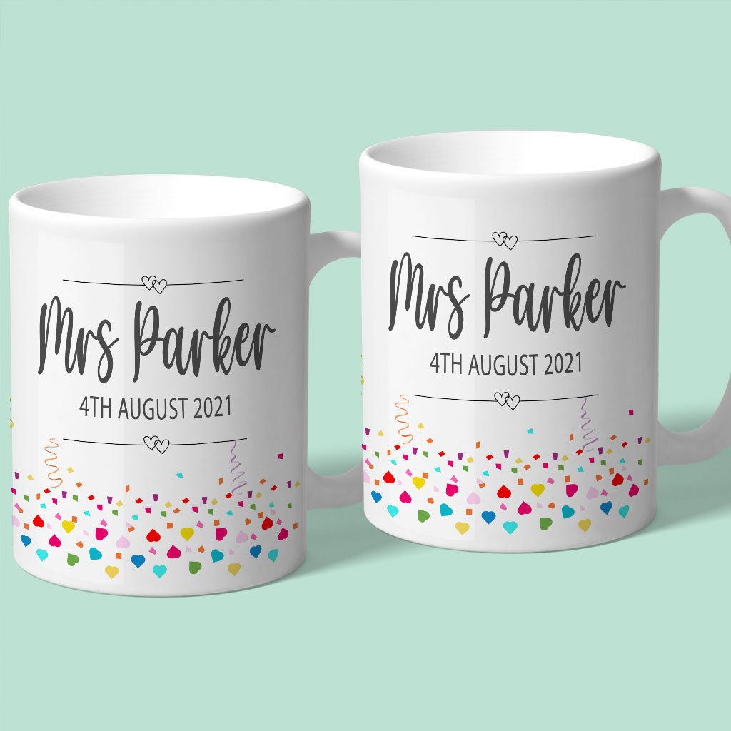 Mrs &amp; Mrs Personalised Wedding Mug with Confetti Design