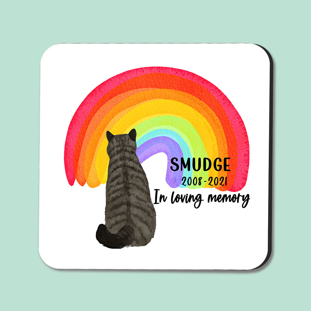 in memory of a cat gift coaster rainbow