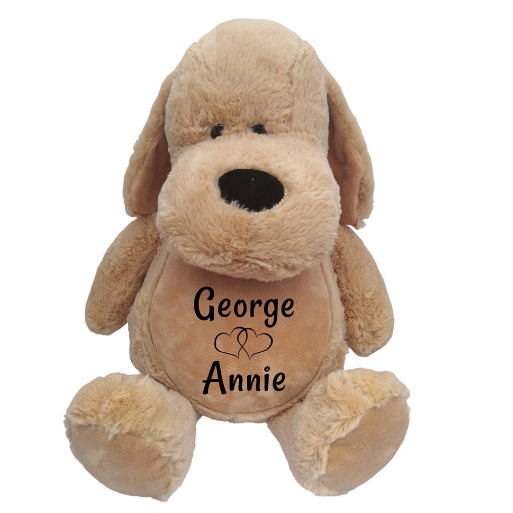 Dog Soft Plush Personalised with 2 Names &amp; hearts -  FREE P&amp;P