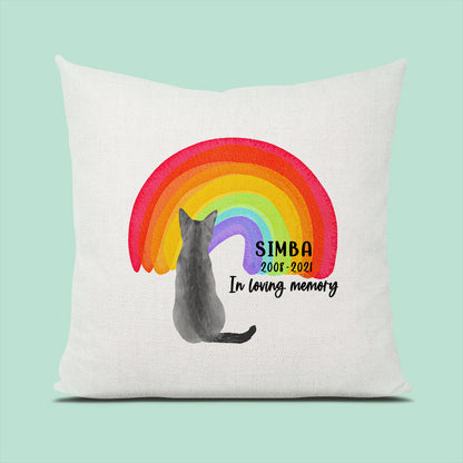 in memory of a cat gift rainbow linen cushion cover