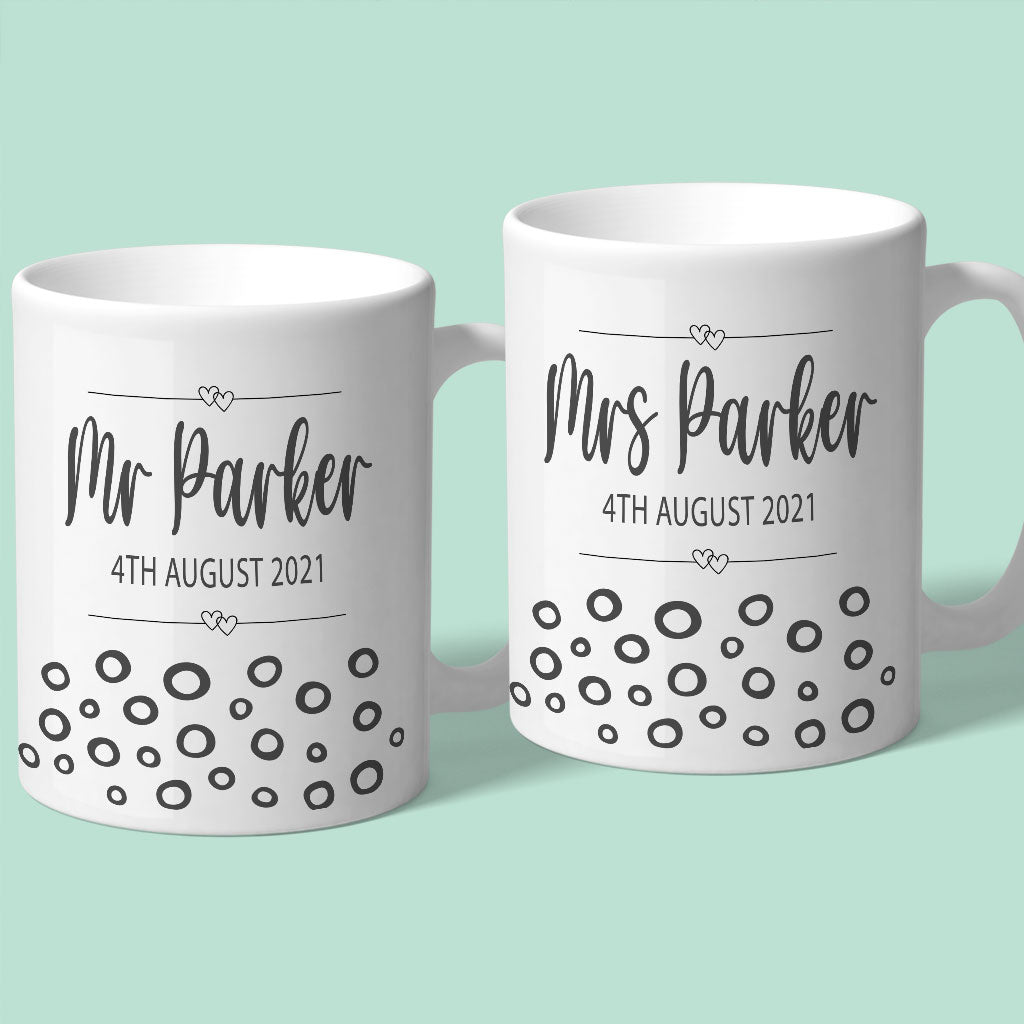 Mr &amp; Mrs Personalised Wedding Mug with Circles Design