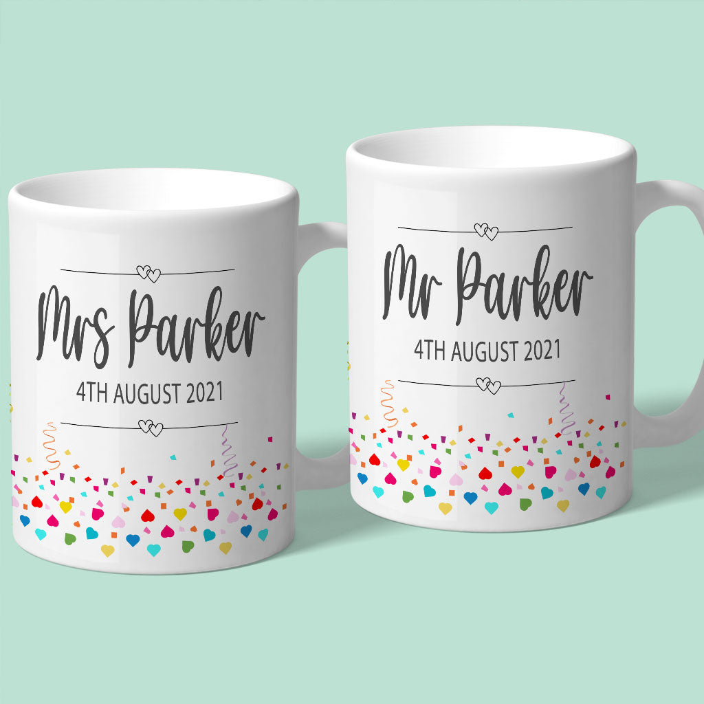 Mr &amp; Mrs Personalised Wedding Mug with Confetti Design