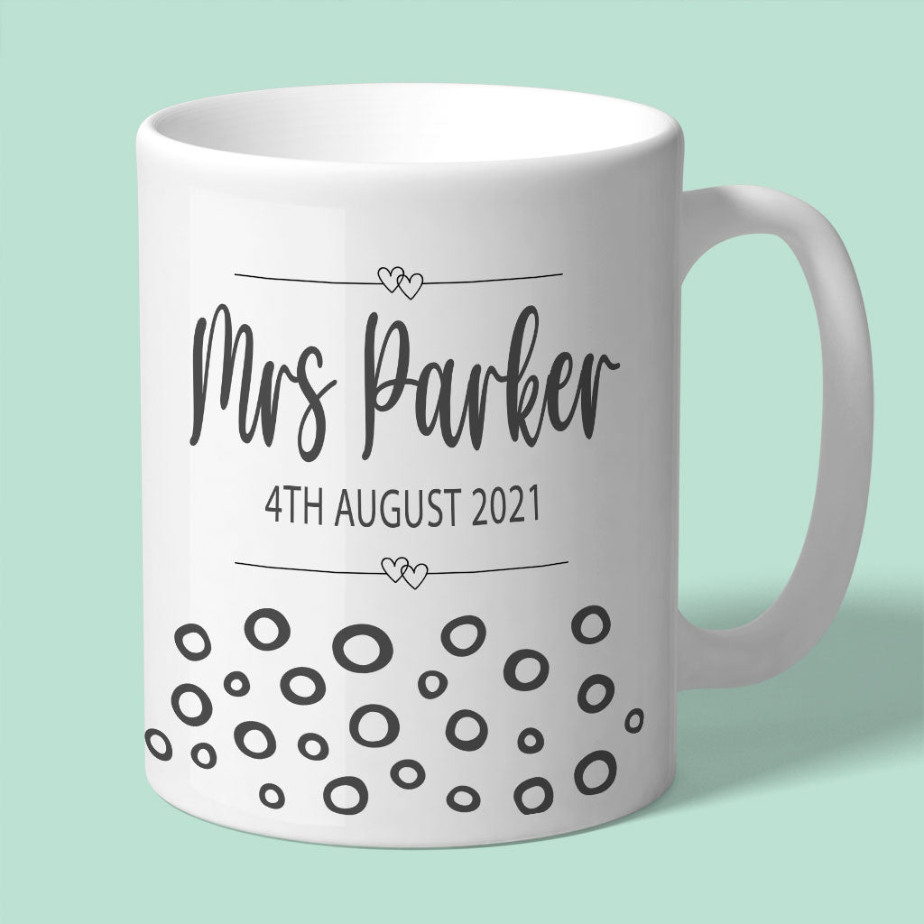 Mrs Personalised Wedding Mug with Circles Design