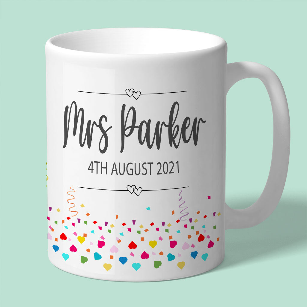 Mrs Personalised Wedding Mug with Confetti Design
