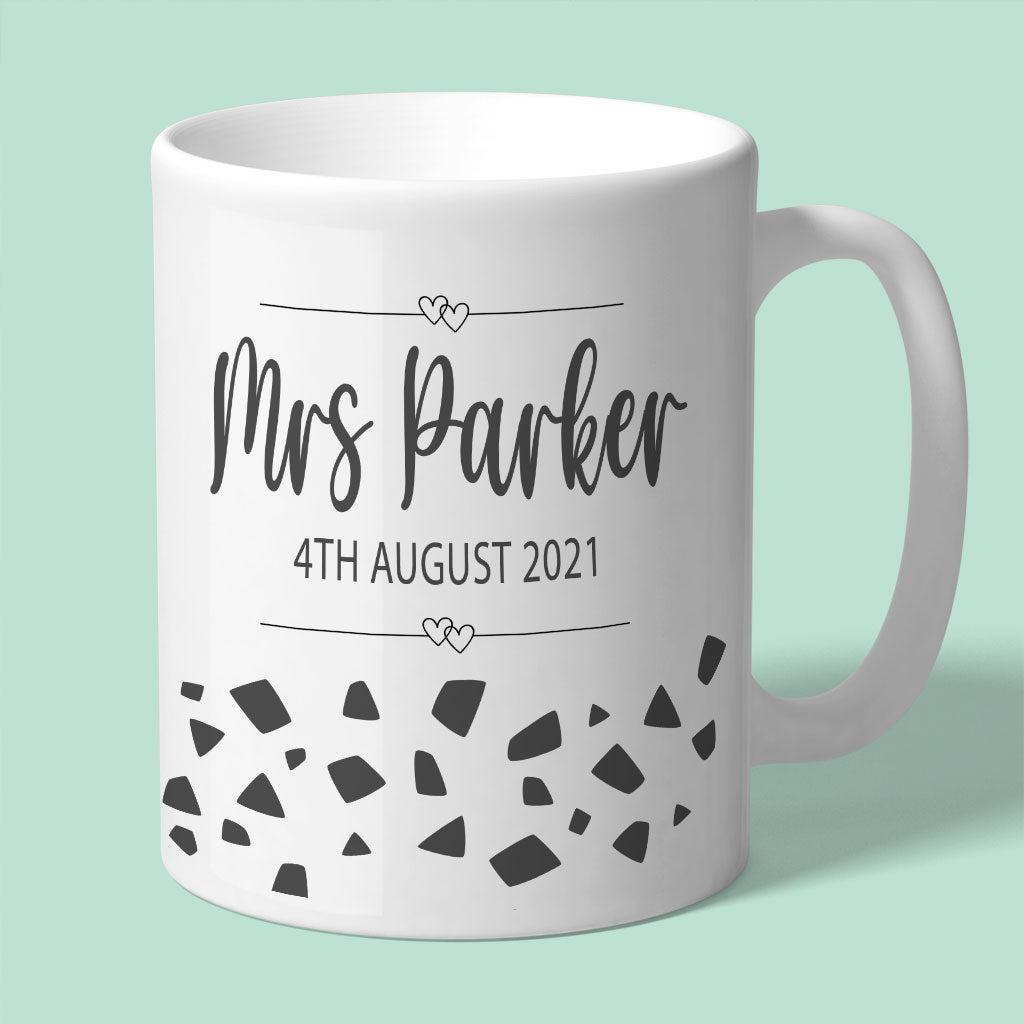 Mrs Personalised Wedding Mug with Geometric Design