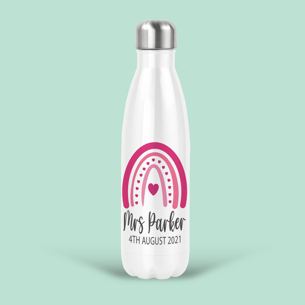 Mrs Rainbow Personalised Water Bottles Grey Text
