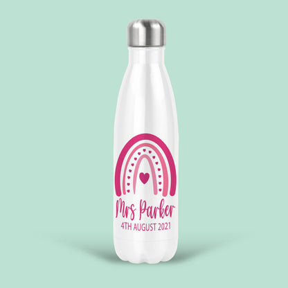 Mrs Rainbow Personalised Water Bottles Pink Text