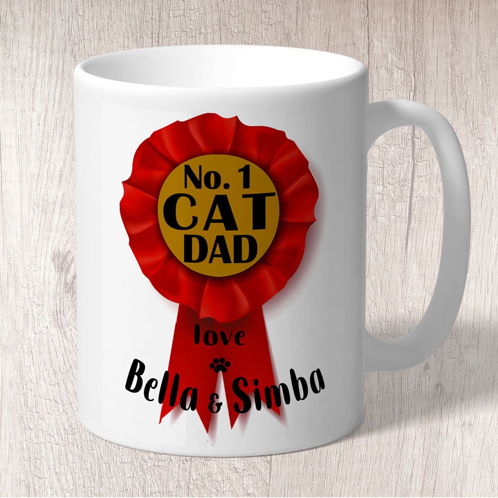 No. 1 Cat Dad Rosette Personalised with Cat Name/s Mug