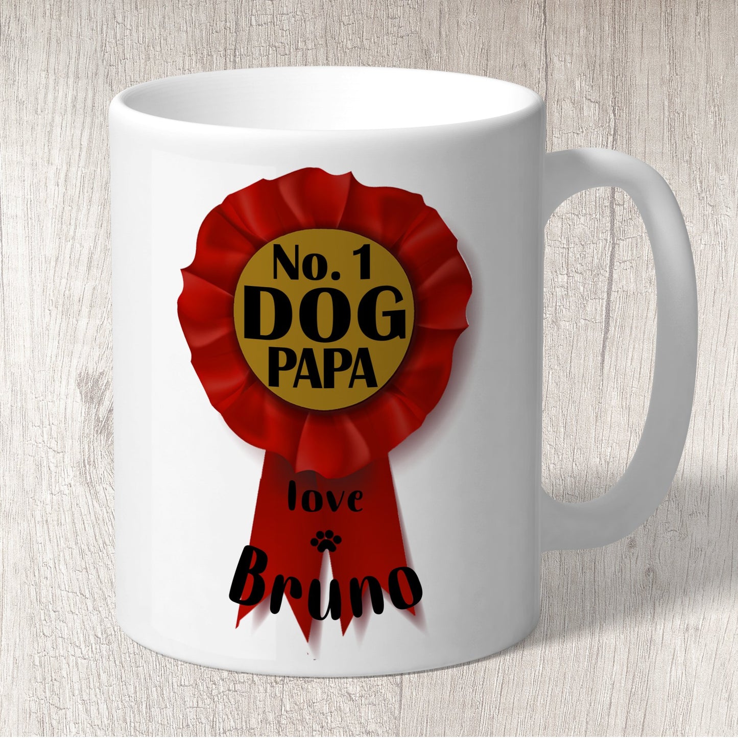 No. 1 Dog Papa Rosette Personalised with Dog Name/s Mug