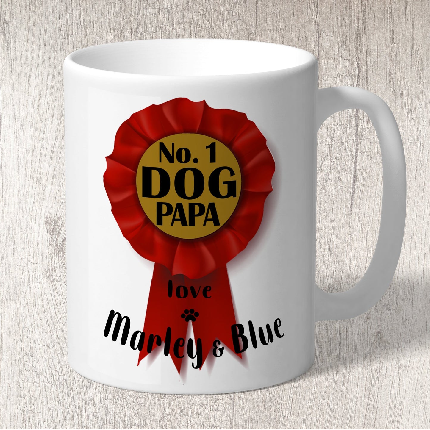 No. 1 Dog Papa Rosette Personalised with Dog Name/s Mug