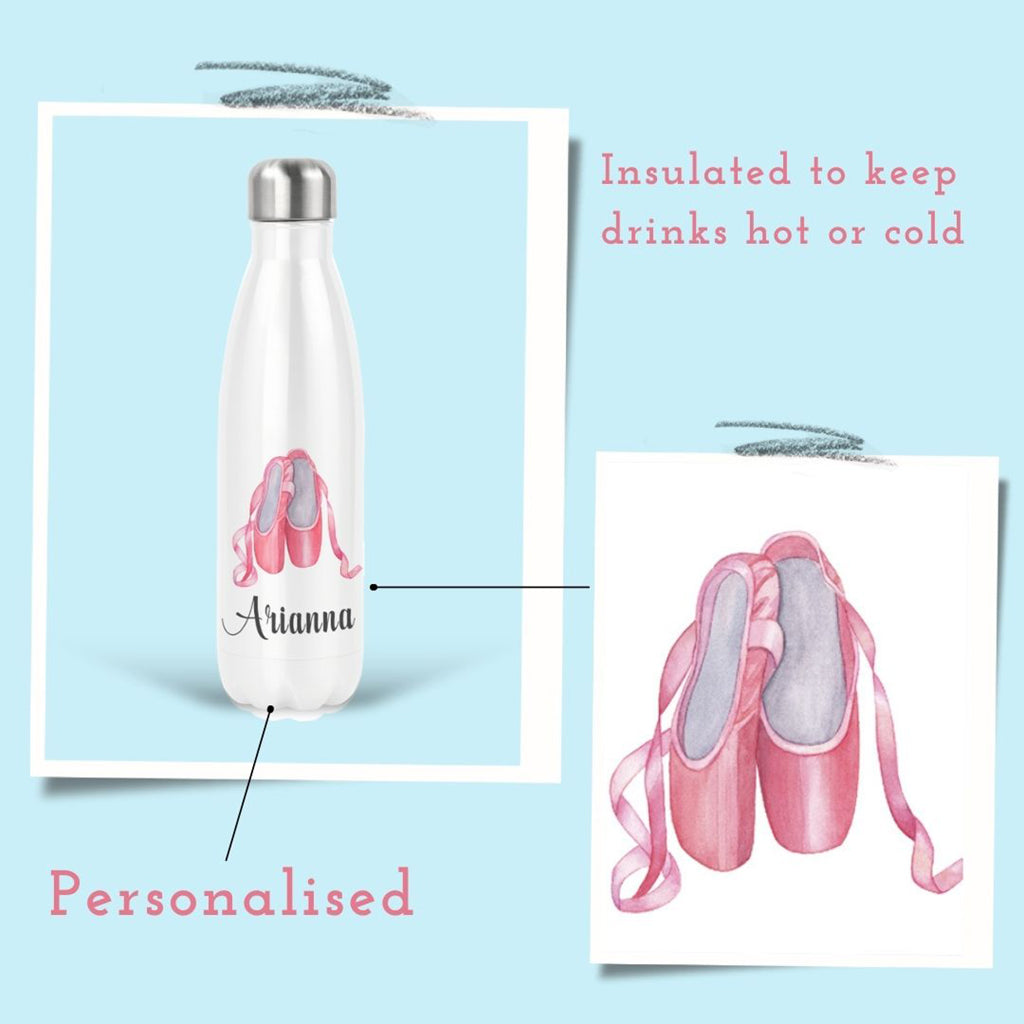 Pink Ballet Shoes Water Bottle Personalised with Name