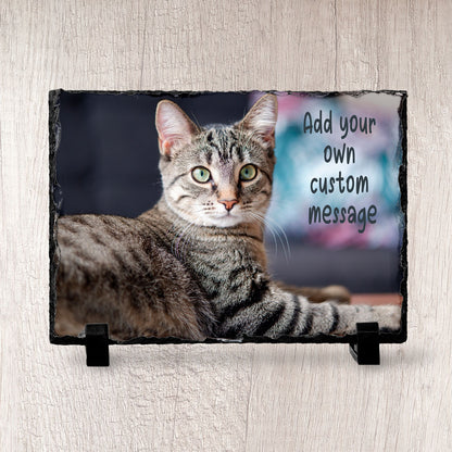 Cat Photo on Slate with Personalised Message