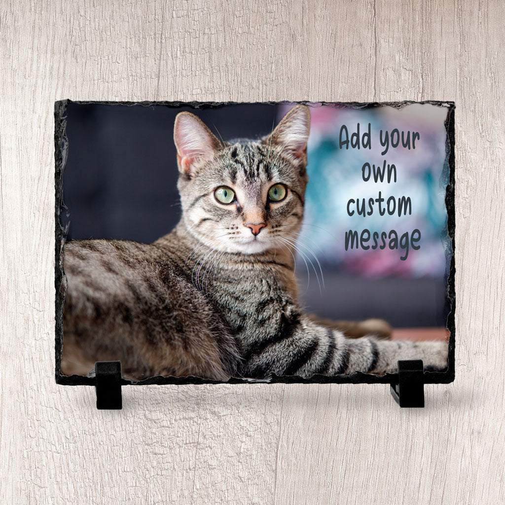 Cat Photo on Slate with Personalised Message