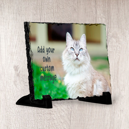 Cat Photo on Slate with Personalised Message