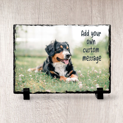 Dog Photo on Slate with Personalised Message