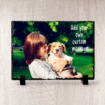 Dog Photo on Slate with Personalised Message
