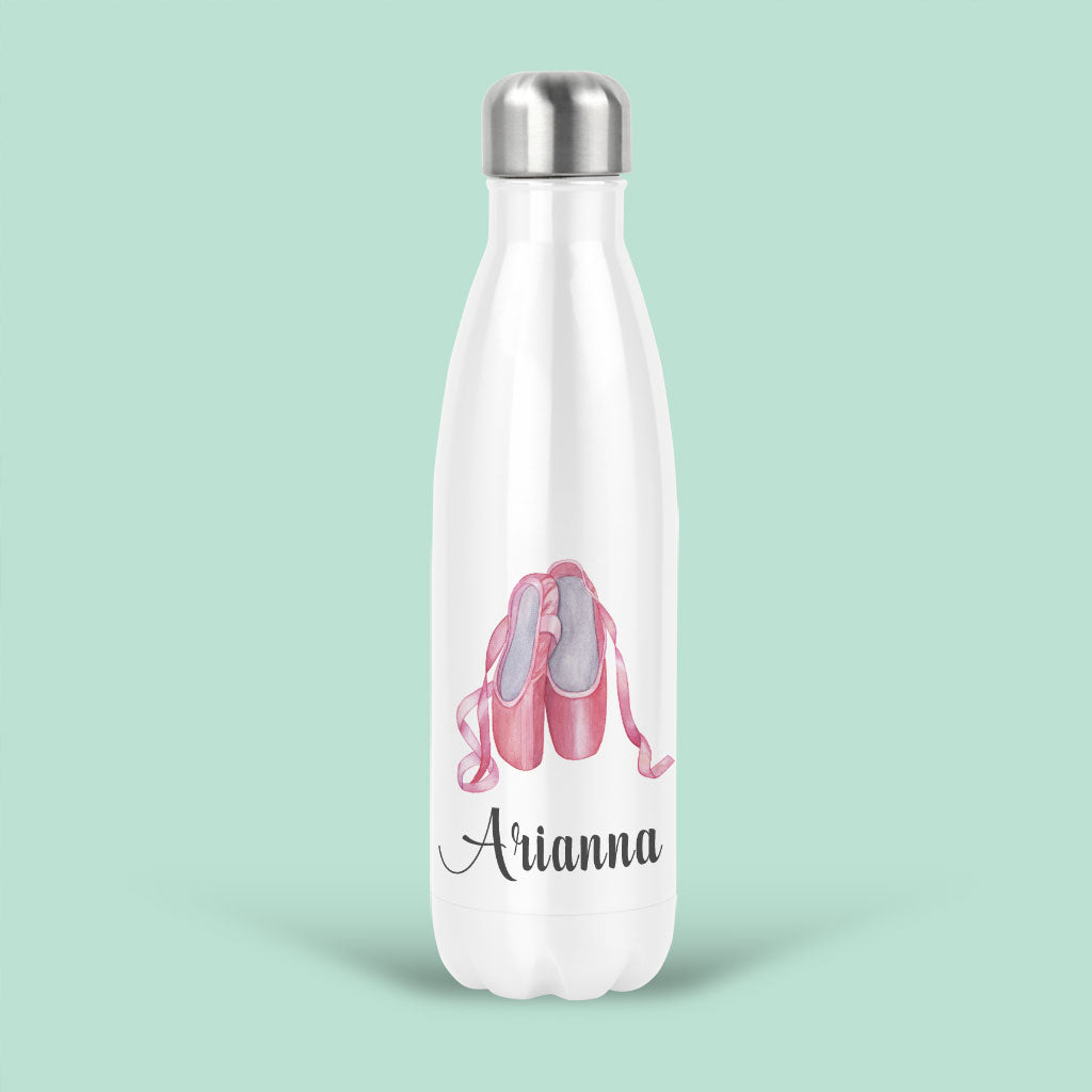 pink ballet shoes water bottle personalised