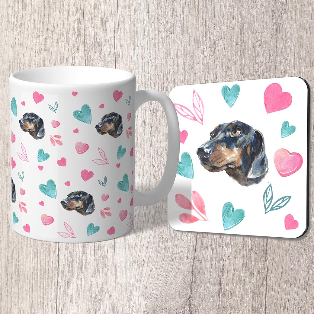 Dachshund with Pink and Turquoise Hearts Mug