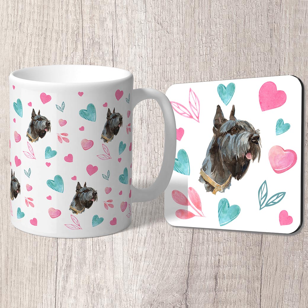 Schnauzer with Pink and Turquoise Hearts Mug