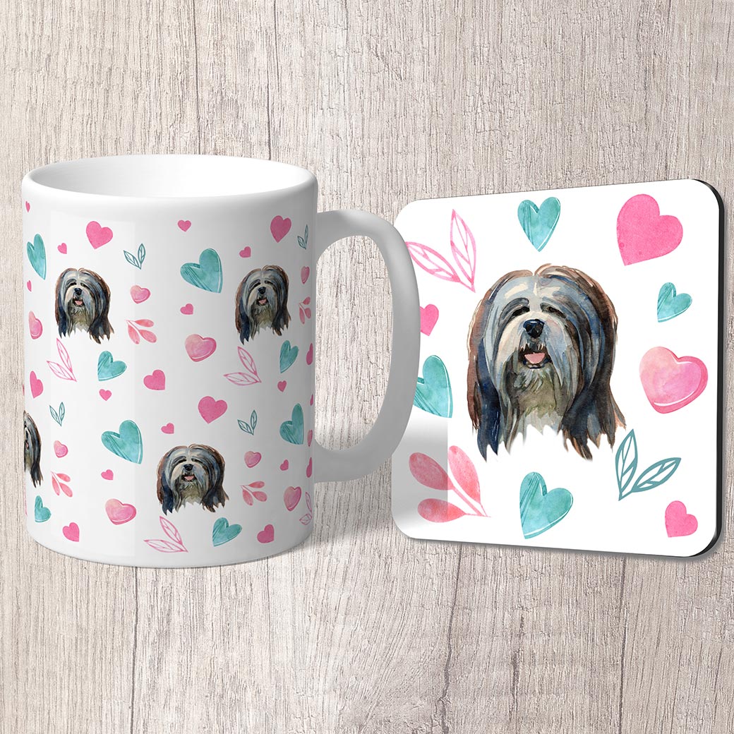 Lhasa apso with Pink and Turquoise Hearts Mug