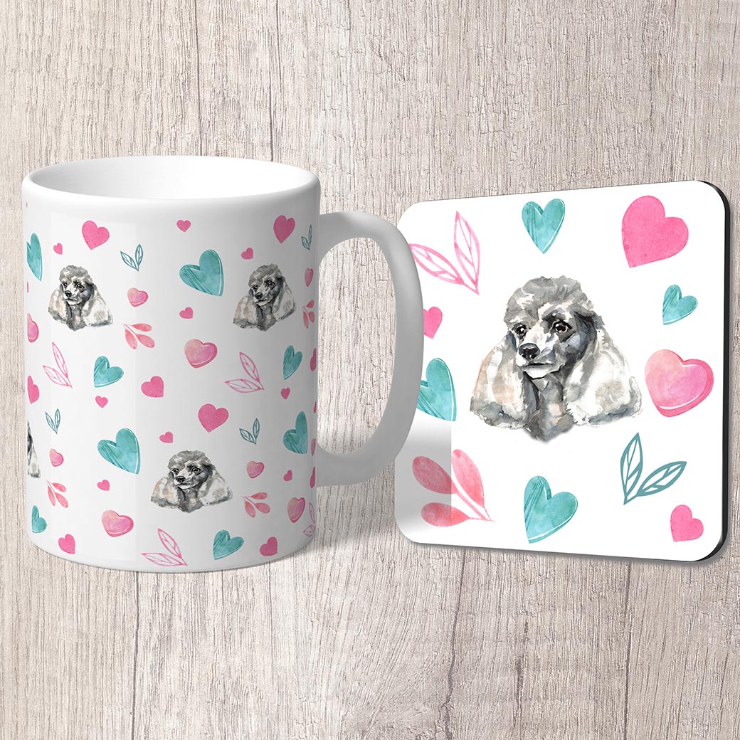 Poodle with Pink and Turquoise Hearts Mug