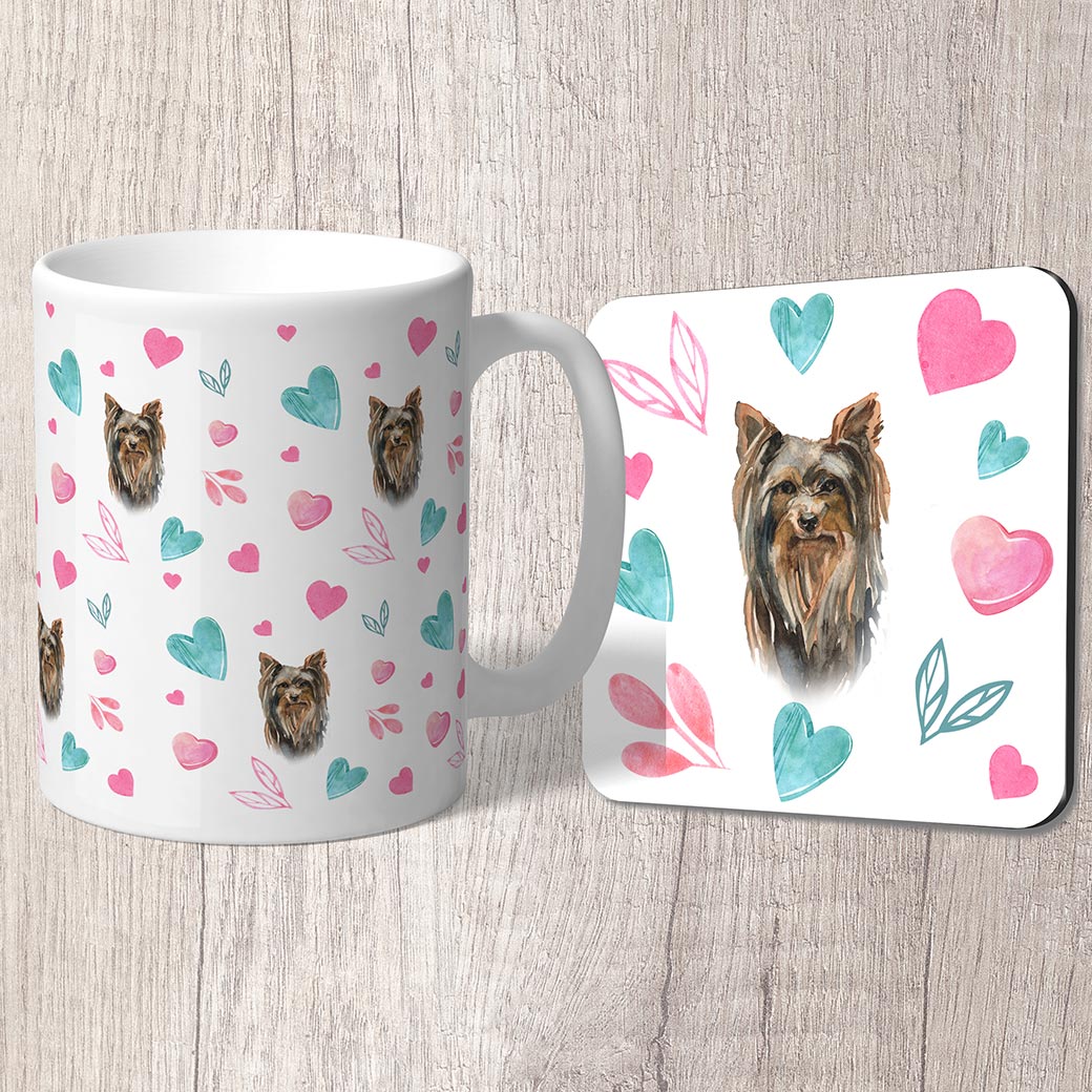 Yorkshire terrier boy with Pink and Turquoise Hearts Mug