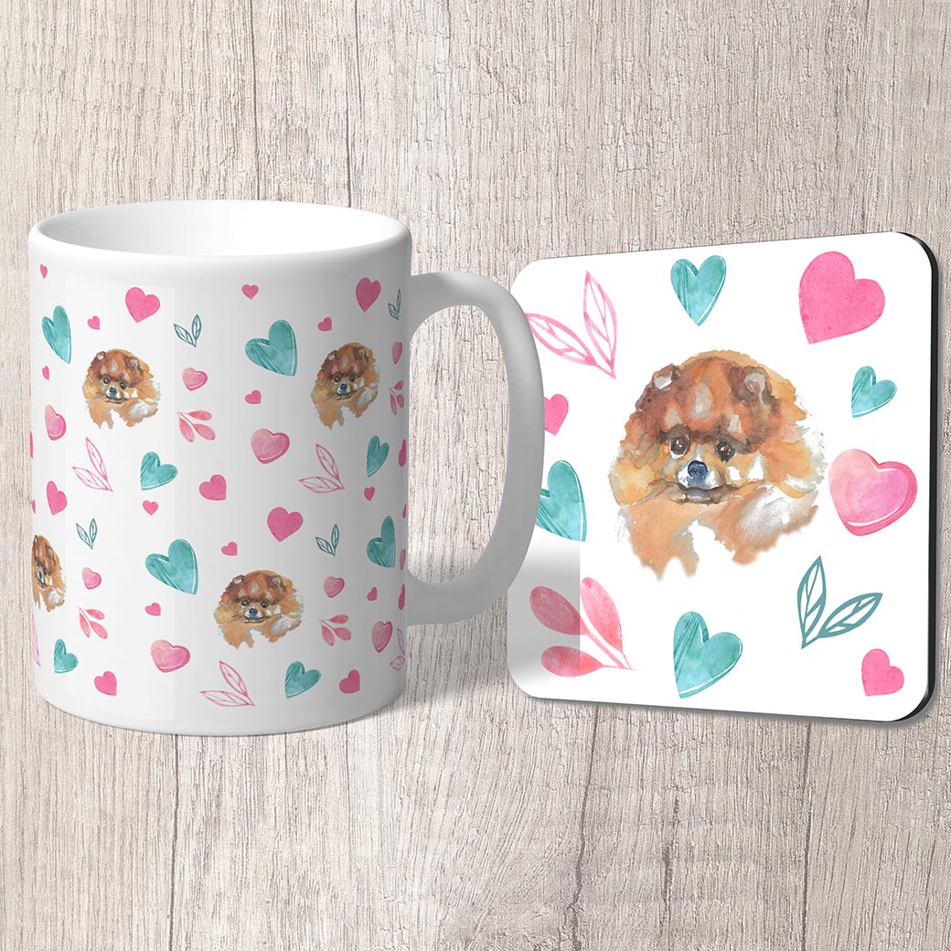 Spitz with Pink and Turquoise Hearts Mug
