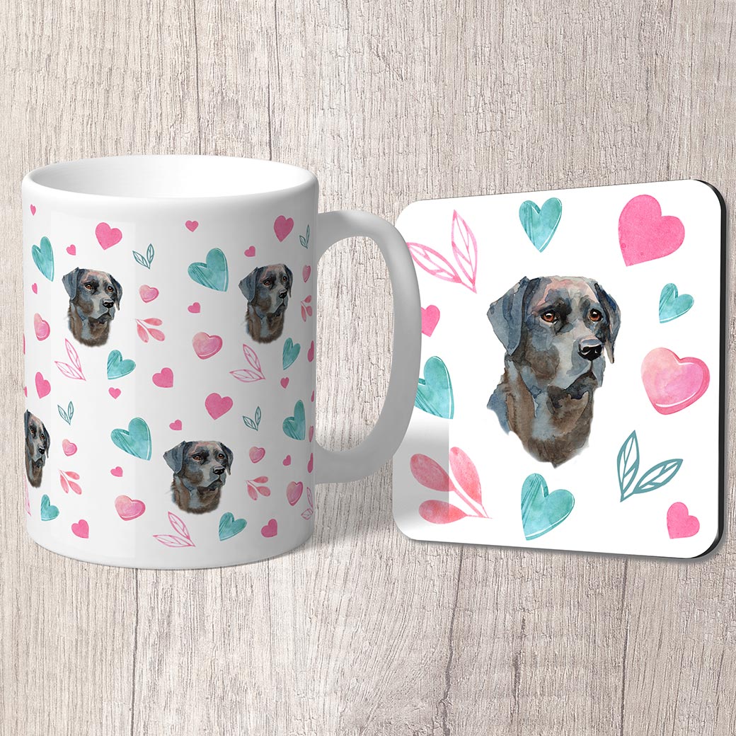 Labrador with Pink and Turquoise Hearts Mug