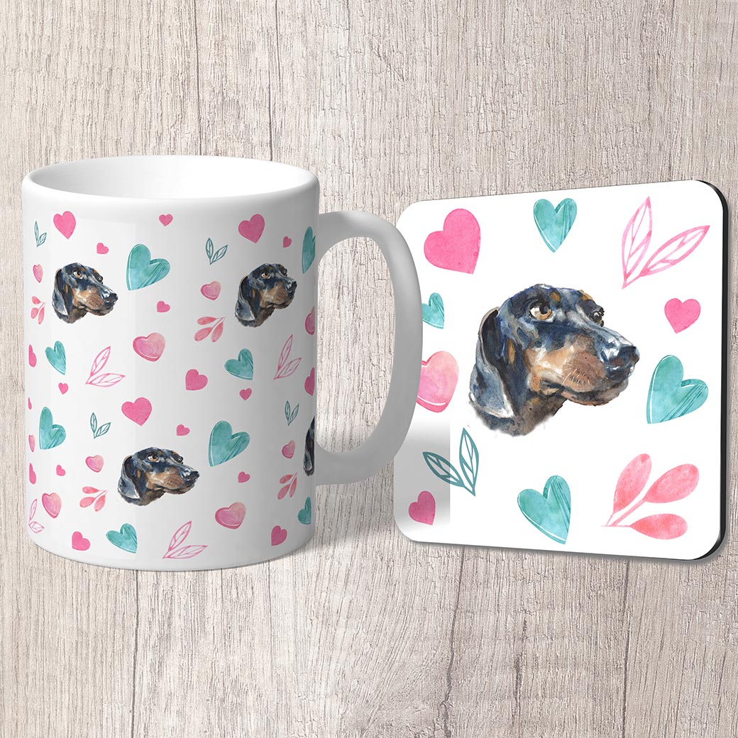 Dachshund with Pink and Turquoise Hearts Mug